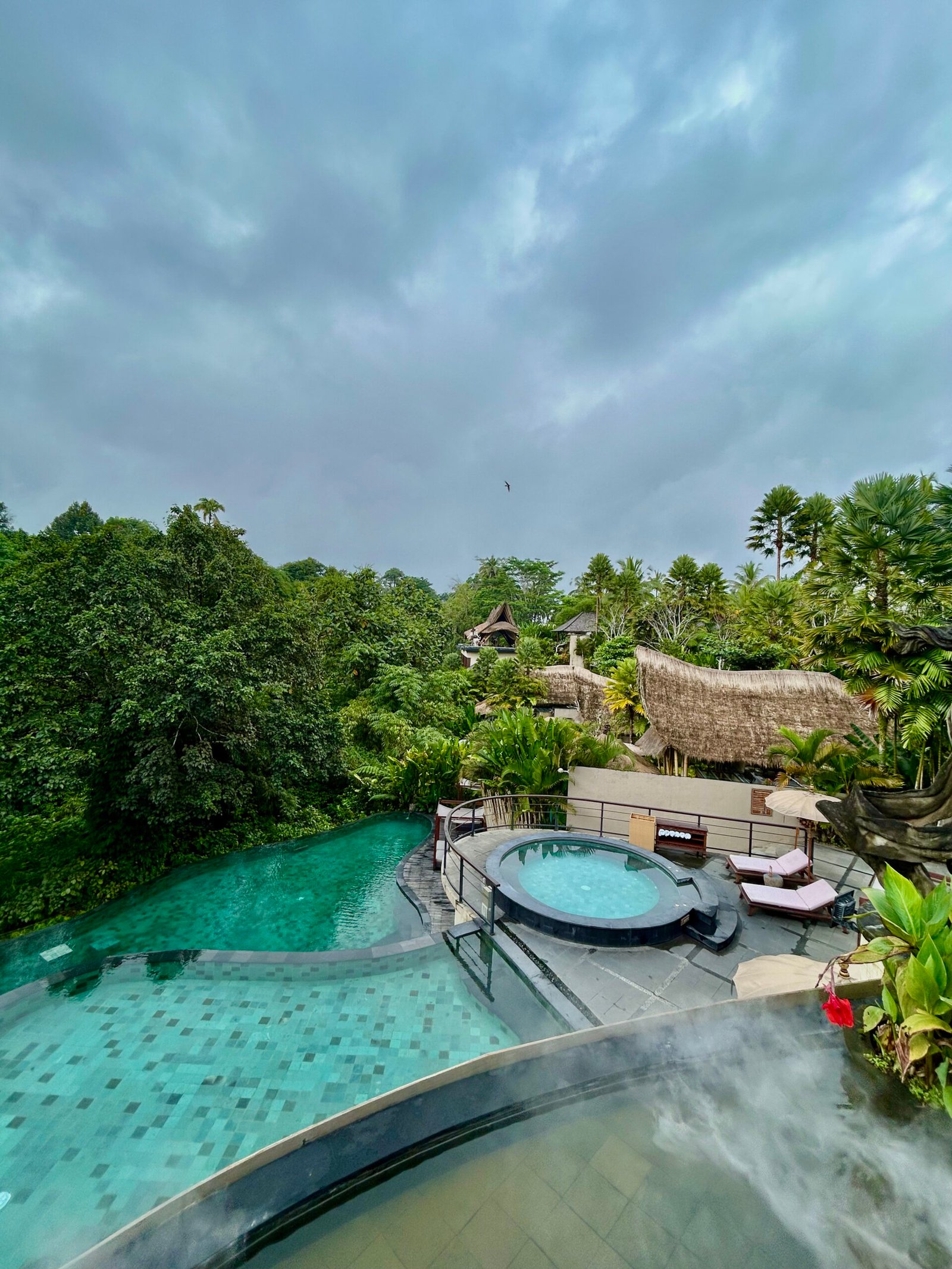 Piscine à débordement de l'Aksari Resort face à la forêt tropicale d'Ubud